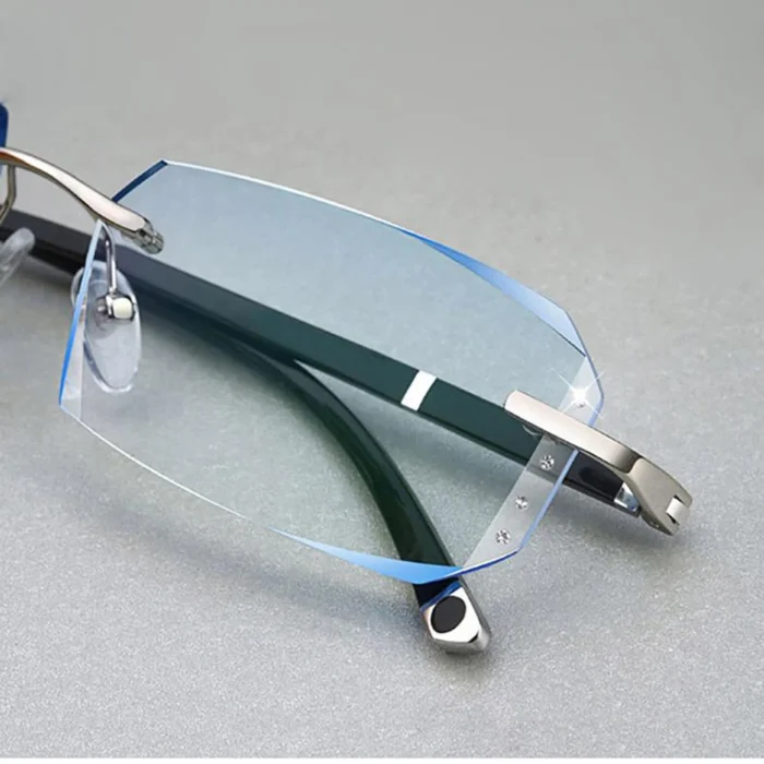 KLASSNUM Men Reading Glasses Rimless Cut Edge Presbyopic Glasses Anti Blue Light Anti Fatigue Plus Glasses Presbyopia Clear Lens - Image 5