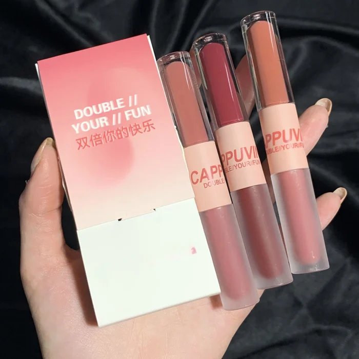 Double Headed Lip Glaze Chestnut Lip Mud Long Lasting Moisturizing Waterproof Sweatproof Matte Lipstick Korean Cosmetics - Image 1