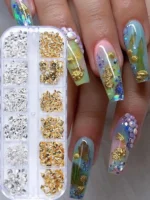 12 Grids/Box Summer Sea-Themed Nail Art Studs 3D Gold/Silver Ocean Shell,Starfish,Conch Nail Charms DIY Mixed Metal Nail Parts## - Image 3