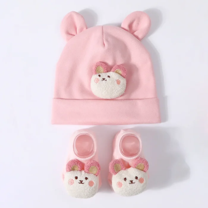Cute Baby Hat+Socks Set Knit Cotton Newborn Beanies Cartoon Ear Infant Turban Girl Boy Hat Toddler Headwrap Children Accessories - Image 3