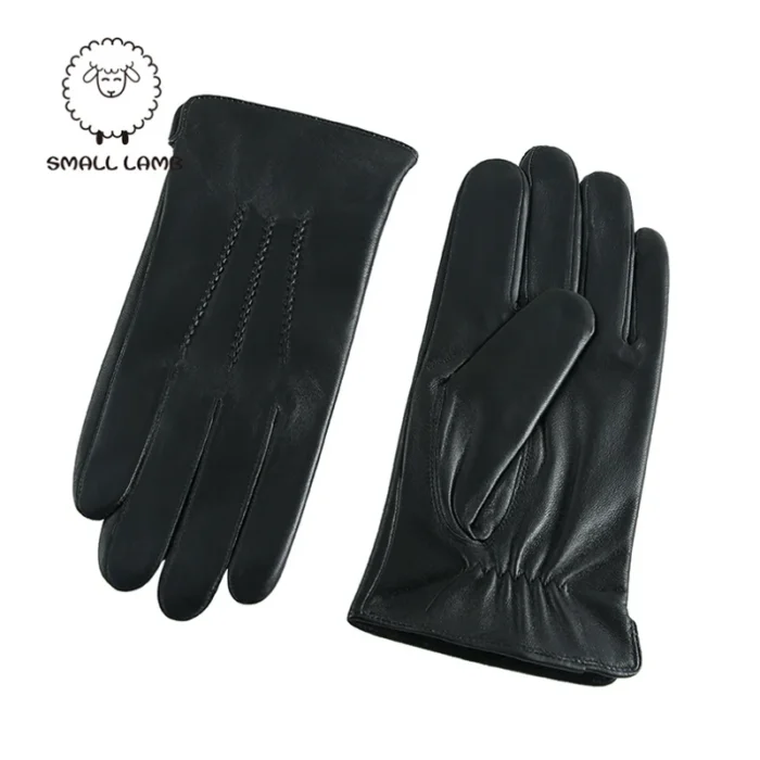 Winter Genuine Sheepskin Leather Gloves Men Warm Wool Lined Full Finger Touchscreen Outdoor Cycling Driving Motorcycle Glove - Image 2