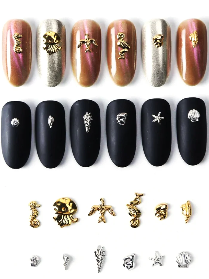 12 Grids/Box Summer Sea-Themed Nail Art Studs 3D Gold/Silver Ocean Shell,Starfish,Conch Nail Charms DIY Mixed Metal Nail Parts## - Image 5