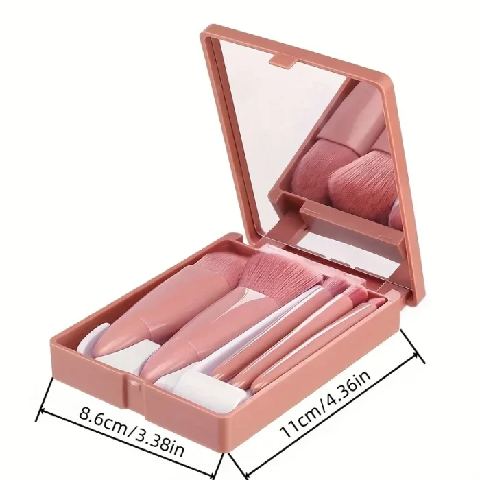 Mini Makeup Brush Set Travel Makeup Brush Set，5Pcs Portable Makeup Brush Set With Mirror - Foldable Travel Kit - Image 4