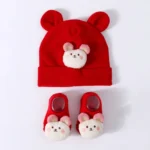 Cute Baby Hat+Socks Set Knit Cotton Newborn Beanies Cartoon Ear Infant Turban Girl Boy Hat Toddler Headwrap Children Accessories - Image 4