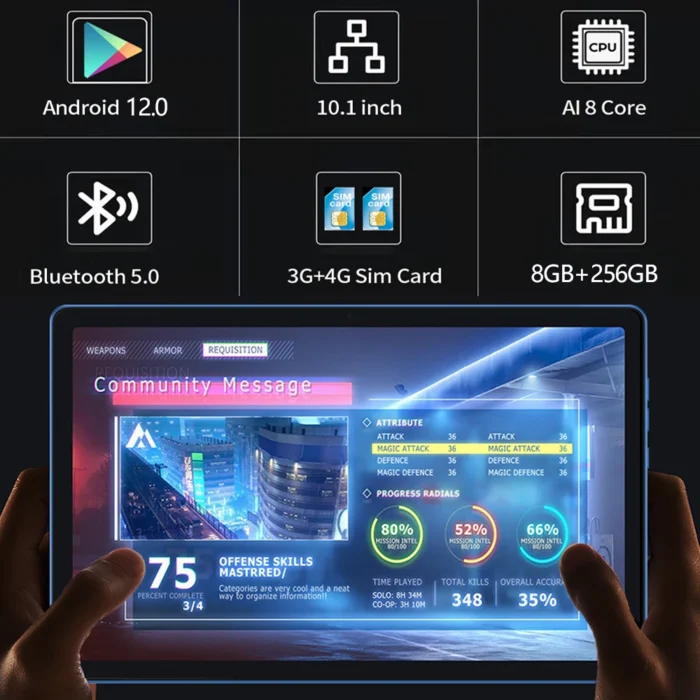 BDF P60 Tablet Pc 10.1 Inch 8GB RAM 256GB ROM Android 12 Octa Core 3G 4G LTE Double SIM Cards Global Version Google Tablets - Image 2