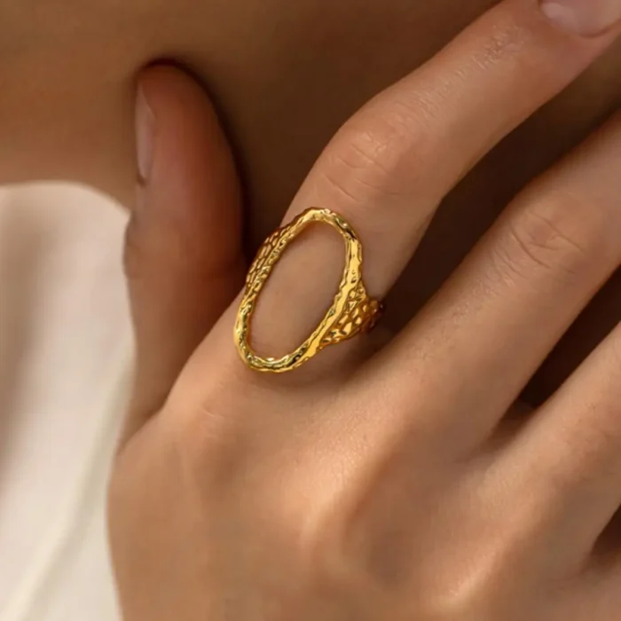 316L Stainless Steel Geometric Oval Rings for Women Men Punk Irregular Textured Open Ring High-Quality Waterproof Jewelry Gift - Image 2