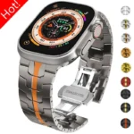 Correa de Metal de Color titanio de lujo para Apple Watch Ultra 2 Band 49mm 45mm 44mm 41mm pulsera de acero inoxidable Iwatch 9 8 7 6 5 SE