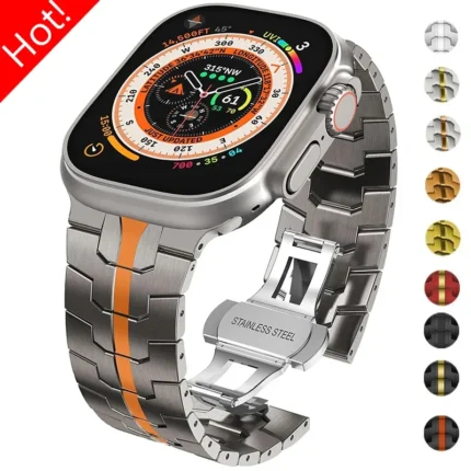 Correa de Metal de Color titanio de lujo para Apple Watch Ultra 2 Band 49mm 45mm 44mm 41mm pulsera de acero inoxidable Iwatch 9 8 7 6 5 SE