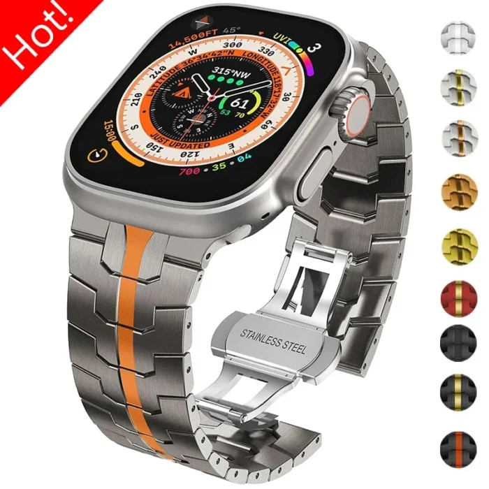 Correa de Metal de Color titanio de lujo para Apple Watch Ultra 2 Band 49mm 45mm 44mm 41mm pulsera de acero inoxidable Iwatch 9 8 7 6 5 SE - Image 1
