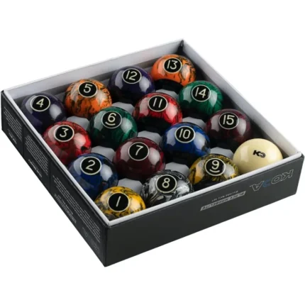 Koda Sports KBBM 2-1/4" Black Marbelite Swirl Complete Billiards & Pool Balls Set