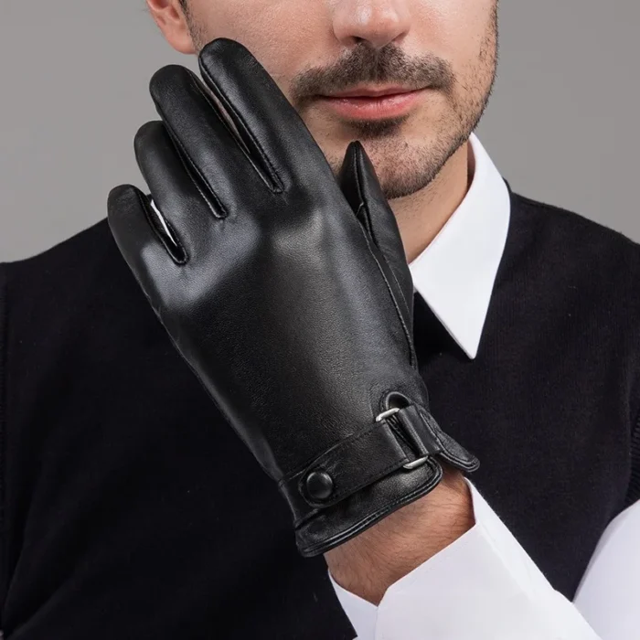 Men's Real Sheepskin Gloves Winter Warm Fleece Thickened Touch Screen Driving Riding Business Leather Gloves Thin Windproof - Image 3
