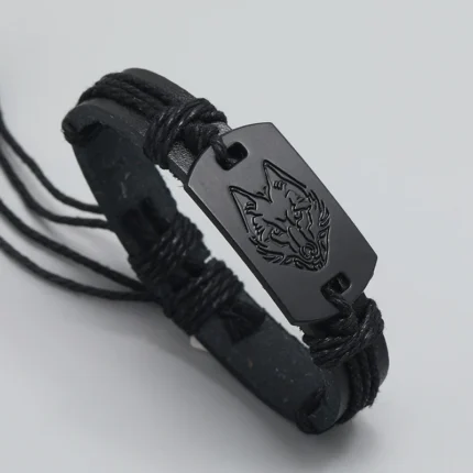 new men's leather bracelet black wolf head bracelet multi-layer braided bracelet leather rope for Adjustable Wristband Jewelry