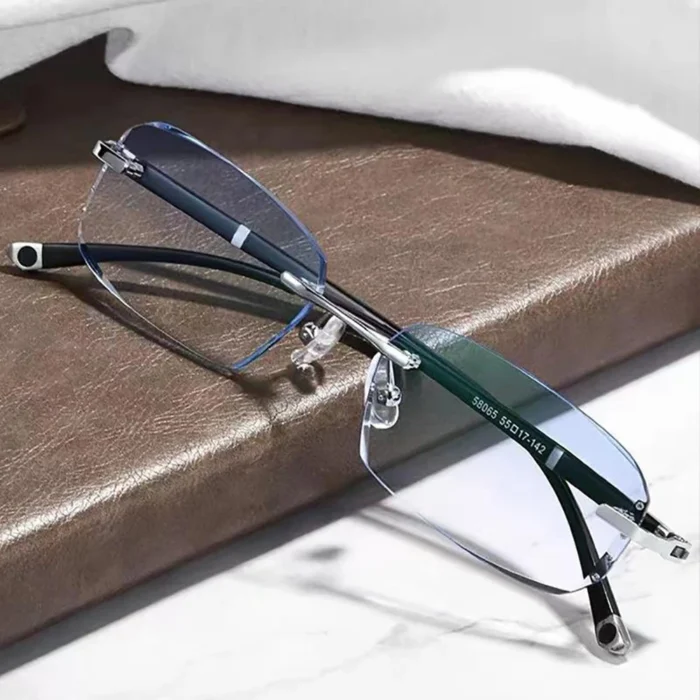 KLASSNUM Men Reading Glasses Rimless Cut Edge Presbyopic Glasses Anti Blue Light Anti Fatigue Plus Glasses Presbyopia Clear Lens - Image 3