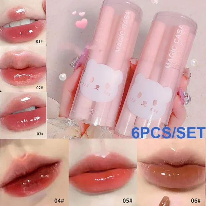 Water Mirror Lipstick Kit Moisturizing Lasting Non-stick Cup Lip Glaze Bubble Bear Liquid Lipsticks Women Lip Korean Makeup Sets - Image 1