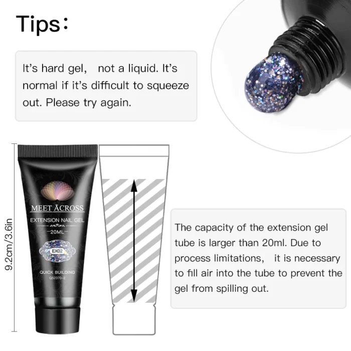 MEET ACROSS 20ml Extension Nail Gel Polish Glitter Vernis Semis Permanent UV Gel For Manicure Nail Art Prolong Construction Gel - Image 6