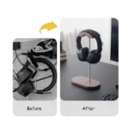 Black Walnut Wood & Aluminum Headphone Stand Nature Walnut Gaming Headset Holder with Solid Wood Base for Table Desk Display - Image 5