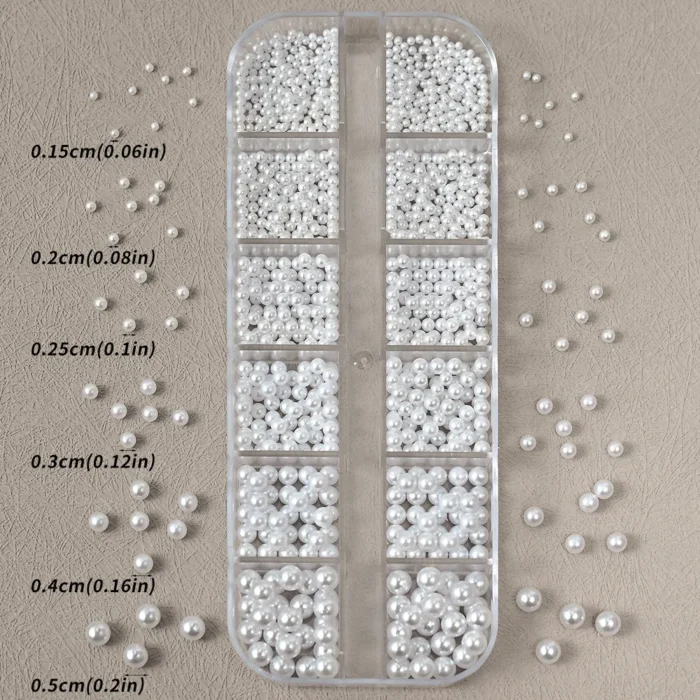 12 Grids Mixed White Pearl Nail Charms 3D Round/Semicircle Pearl Beads Nail Art Rhinestones Manicure Accessories DIY Parts Y7%6K - Image 3