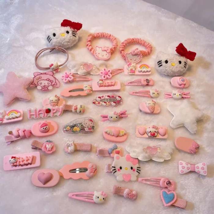 19Pcs Suit Hello Kitty Hair Clip Hairpin for Girls Children's Cinnamoroll Hello Kitty Accessories Hairpin Bb Clip Girls Gifts - Image 3