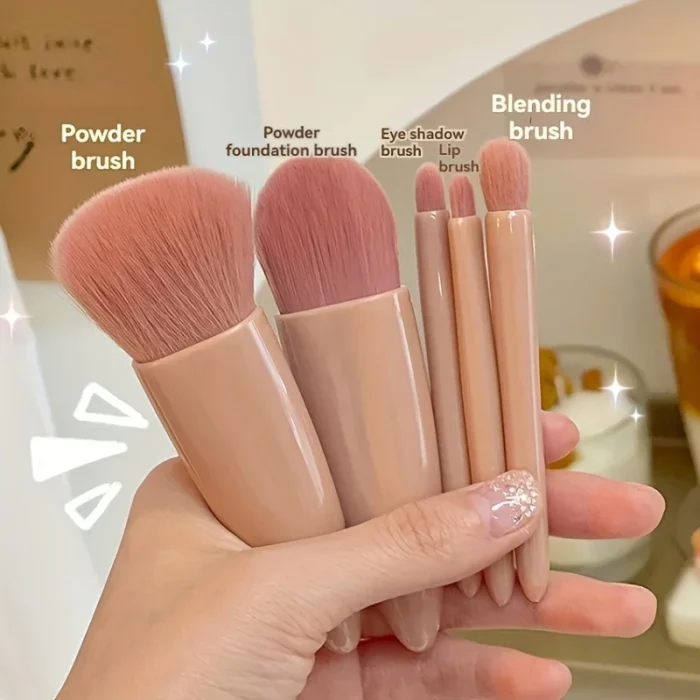 Mini Makeup Brush Set Travel Makeup Brush Set，5Pcs Portable Makeup Brush Set With Mirror - Foldable Travel Kit - Image 2