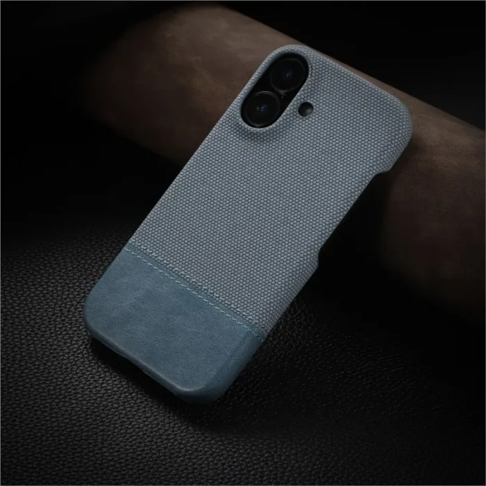 Business Leather Iron on Nylon Fabric Case For iPhone 16 15 14 13 12 Pro Max Plus Borderless Breathable Matte Shockproof Cover - Image 2
