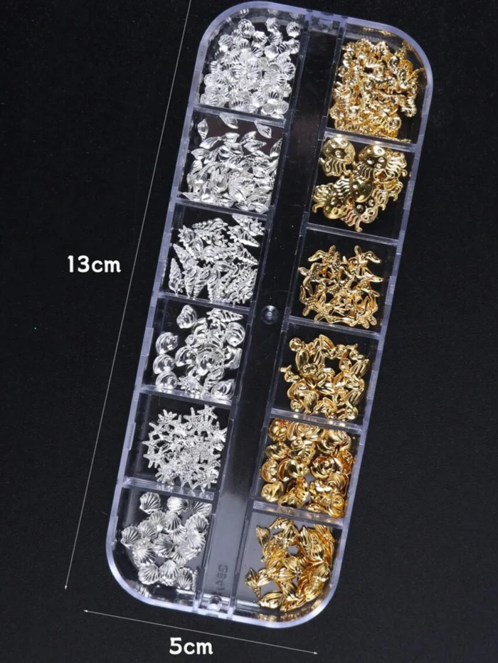 12 Grids/Box Summer Sea-Themed Nail Art Studs 3D Gold/Silver Ocean Shell,Starfish,Conch Nail Charms DIY Mixed Metal Nail Parts## - Image 6