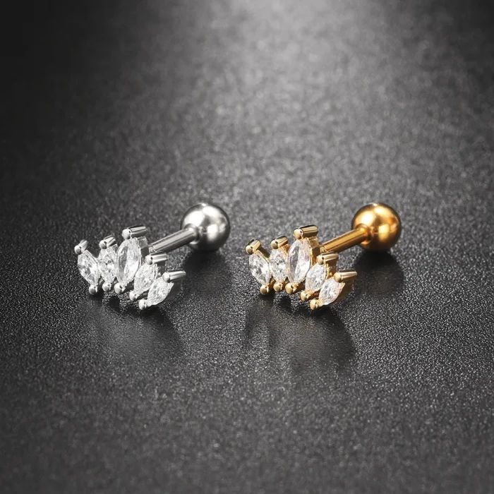 4PCS Stainless Steel Circle Huggie Hoop Earrings Set for Women Gold Color Unique Zircon Flower Stud Earring Piercing Jewelry - Image 2
