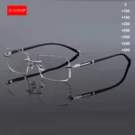 KLASSNUM Men Reading Glasses Rimless Cut Edge Presbyopic Glasses Anti Blue Light Anti Fatigue Plus Glasses Presbyopia Clear Lens