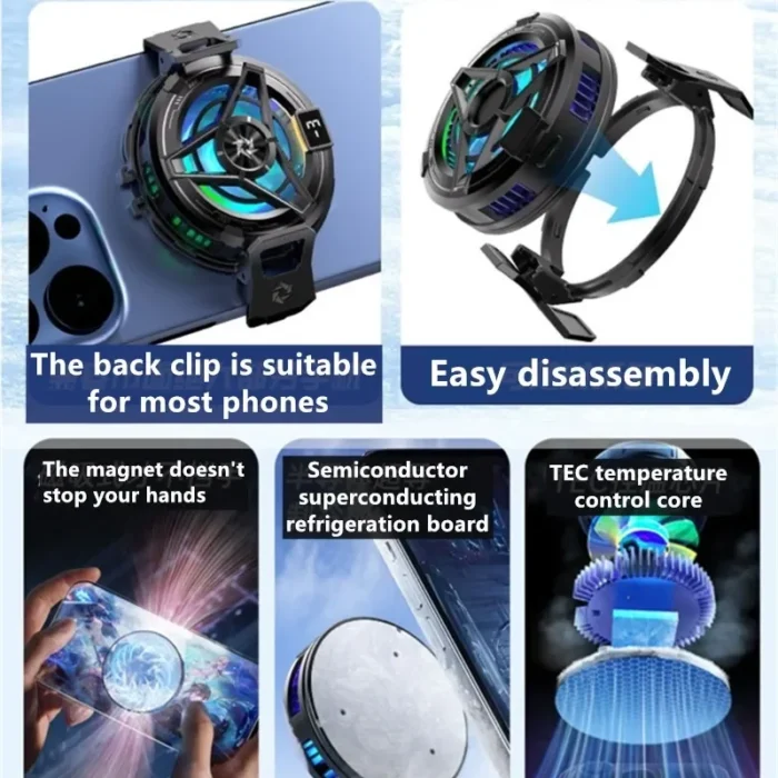 Wireless charging magnetic Phone cooler for iPhone15, 14, 13, 12, 11 S24Ultra Back clamped phone cooling fan game cooling - Image 6