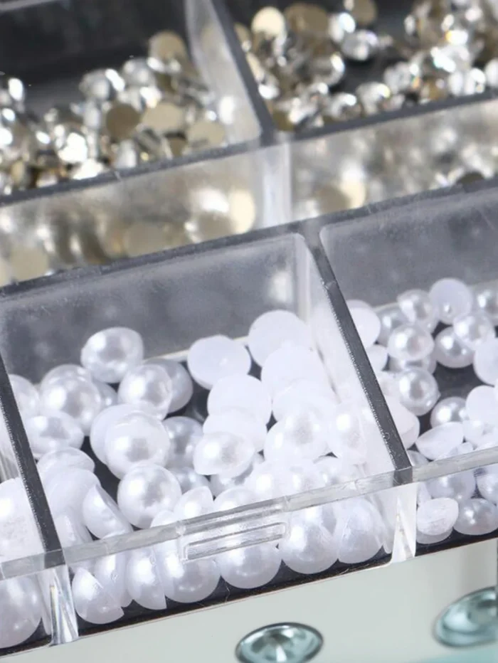12grids/box Half Round White Pearls Bead 3D Nail Charms Mixed White Flatback Pearl SS4-SS16 Round Nail Jewelry DIY Nail Gems Kit - Image 6