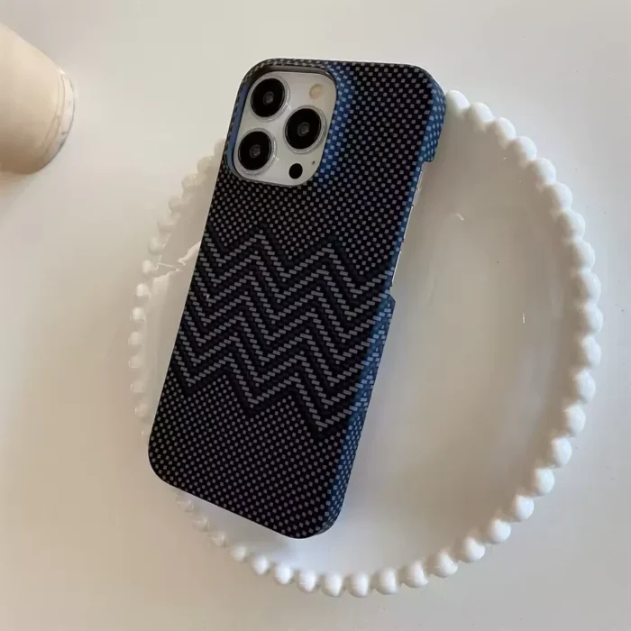 Business Carbon Fiber Pattern Case for iPhone 16 15 14 Plus 13 12 11 Pro Max Shockproof Hard Plastic Retro Frameless Armor Cover - Image 3
