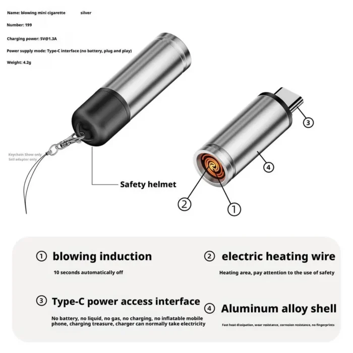 Mini Cigarette Lighter TypeC Plug-in Lighter Windproof Cigarette Without Cigarette Outdoor Lighter Ignition Charging Car Li M4T9 - Image 4