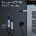 60W PD Fast Charger Cable 2 in 1 USB C Splitter Type USB C Headphones Jack Audio Adapter For Samsung S23 S22 S21 Ultra iPhone15 - Image 2