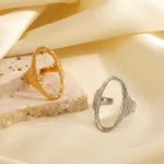 316L Stainless Steel Geometric Oval Rings for Women Men Punk Irregular Textured Open Ring High-Quality Waterproof Jewelry Gift - Image 4