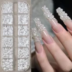 12 Grids Mixed White Pearl Nail Charms 3D Round/Semicircle Pearl Beads Nail Art Rhinestones Manicure Accessories DIY Parts Y7%6K