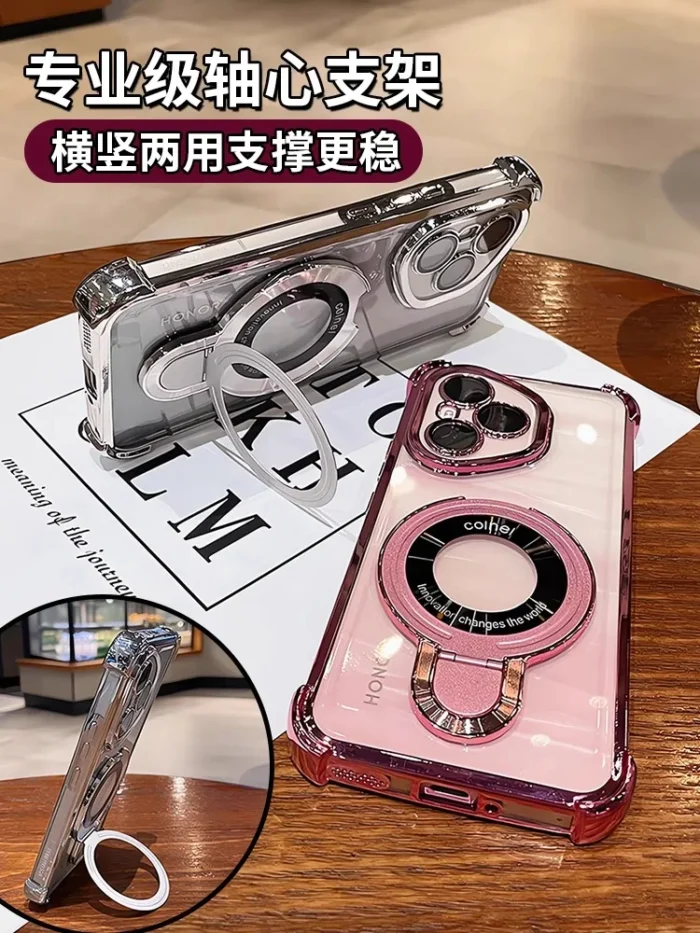 Case for Honor 400 Pro magnetic holder camera protection plating airbag silicone transparent shockproof back cover - Image 4