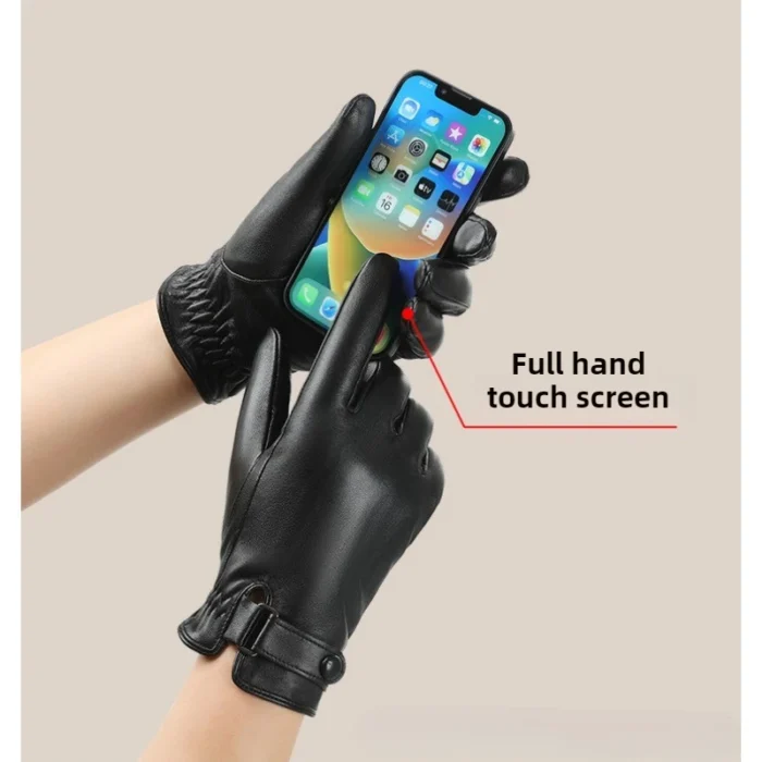 Men's Real Sheepskin Gloves Winter Warm Fleece Thickened Touch Screen Driving Riding Business Leather Gloves Thin Windproof - Image 5
