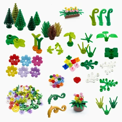 MOC Tree Plant Building Blocks Bricks Grass Bush Jungle Flower Garden Compatible with 6064 2417 32606 2435 3741 City Friends Toy