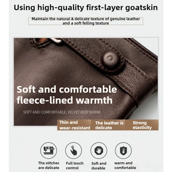Men's Real Sheepskin Gloves Winter Warm Fleece Thickened Touch Screen Driving Riding Business Leather Gloves Thin Windproof - Image 6