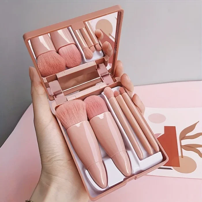 Mini Makeup Brush Set Travel Makeup Brush Set，5Pcs Portable Makeup Brush Set With Mirror - Foldable Travel Kit - Image 5