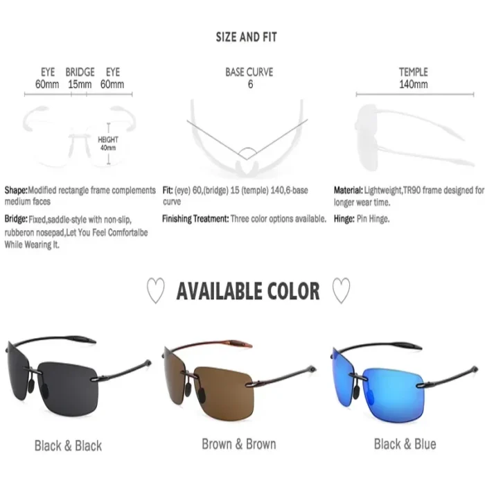 Classic Sports Rimless Sunglasses Men Women Male Driving Golf Rectangle Ultralight Frame Sun Glasses UV400 De Sol - Image 2
