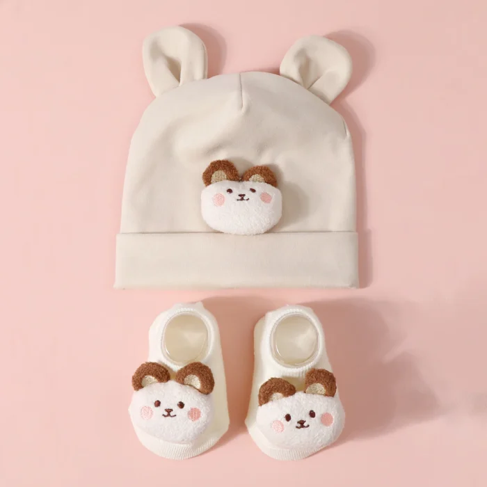 Cute Baby Hat+Socks Set Knit Cotton Newborn Beanies Cartoon Ear Infant Turban Girl Boy Hat Toddler Headwrap Children Accessories - Image 6