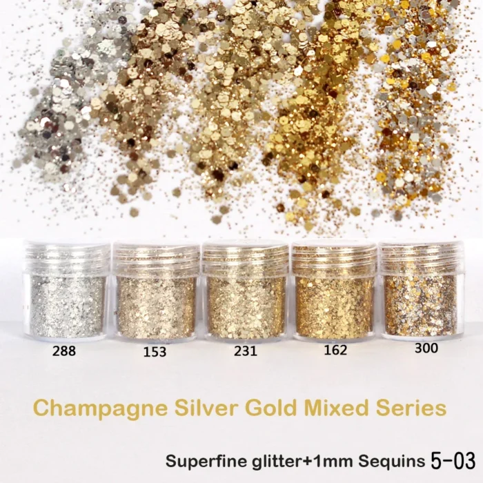 1 Bottle Champagne Silver Gold Mixed Series Nails Art Glitter Sequins DIY Sparkly Dust Pigment Nail Sequin Paillette Flakes Tips - Image 1