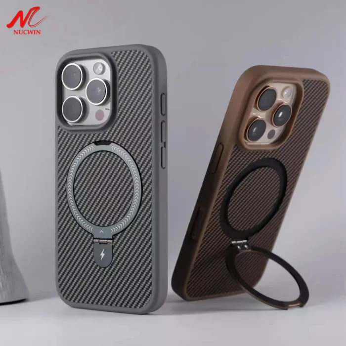 Business Carbon Fiber Bracket Magsafe Case for iPhone 16 Pro Max Plus Camera Protector Cover for iPhone 13 11 12 14 15 Pro Max - Image 1