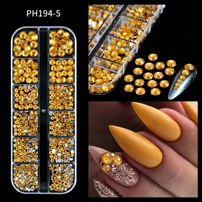 12Grid/box Gold Silver Half Round Caviar Bead Nail Charms 1/2/3/5mm Flatback Round Steel Nail Bead Micro Ball Manicure Bead - Image 5