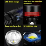 Super Bright High Power Led Flashlight P70 USB Rechargeable Flashlight Waterproof Light 26650 Battery Flashlight Camping Light - Image 3