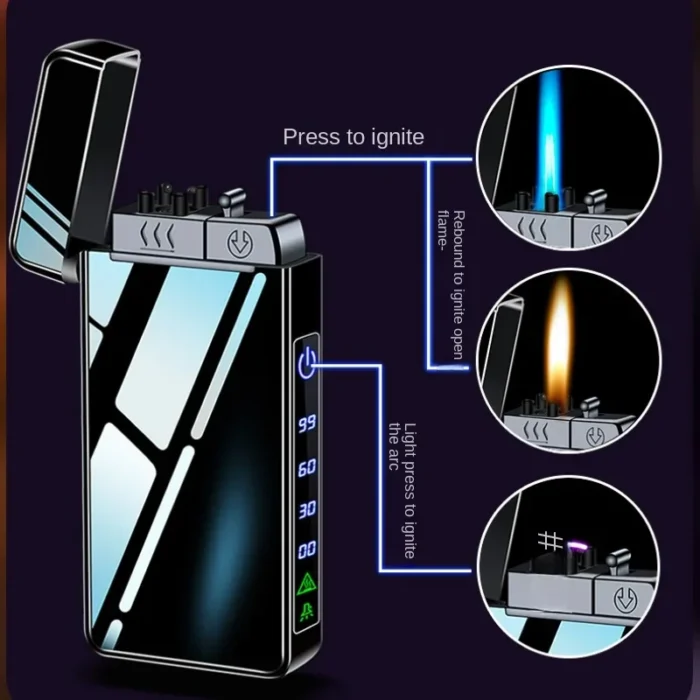 2024 New Gas Electric 3 Fire Windproof Lighter Flashlight Jet Dual Plasma Arc Lighter Gas Electric Butane Rechargeable Lighter - Image 3