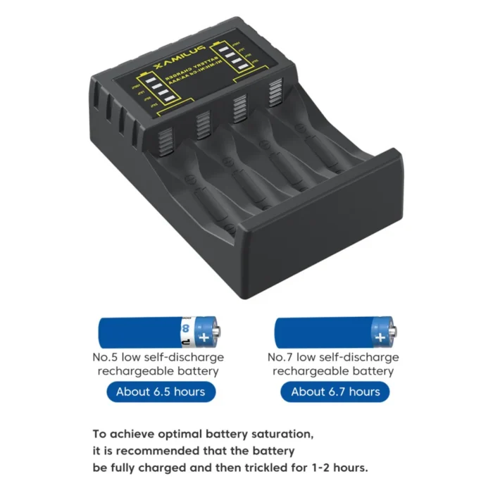 Cargador de batería de 4 ranuras, carga rápida inteligente con indicador para baterías recargables NiMH NiCd AAA/AA de 1,2 V, conector Micro USB C - Image 4