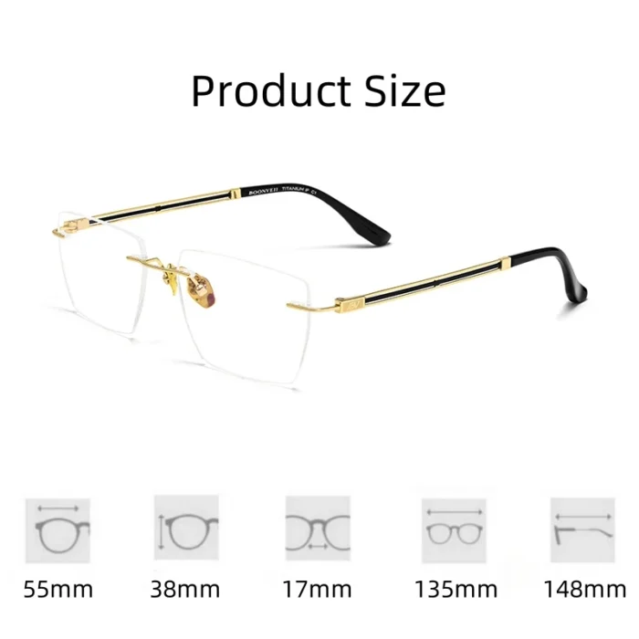 FIRADA Fashion Comfortable Eyeglasses Retro Pure Titanium Rimless Eyewear Business Prescription Glasses Frame Men Women BV6037V - Image 5