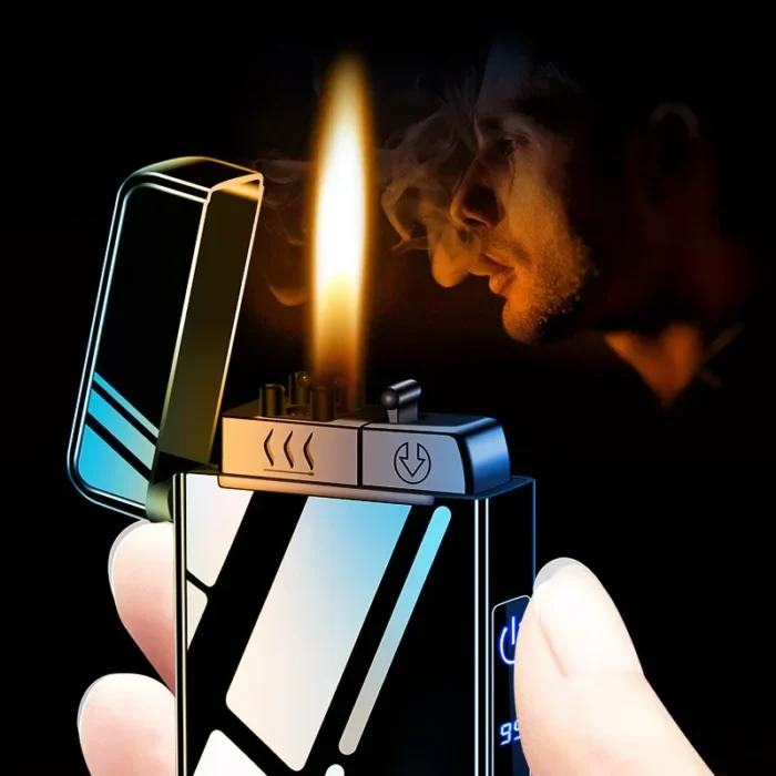 2024 New Gas Electric 3 Fire Windproof Lighter Flashlight Jet Dual Plasma Arc Lighter Gas Electric Butane Rechargeable Lighter - Image 2