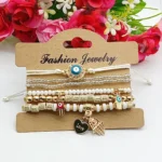 6Pcs Fatima Hand Evil Eye Bracelet Set For Women Heart Charm Beads Rope Chain Bangle Female Bohemian Handmade Jewelry - Image 5